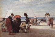 Jules Aviat Beach Scene,Trouville oil painting on canvas